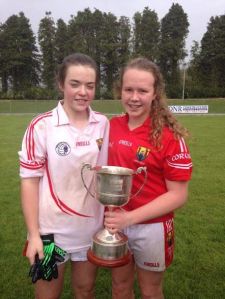 Katie Quirke Captain of Cork  U 14 Team  Munster Champions 2015 with Sarah Murphy