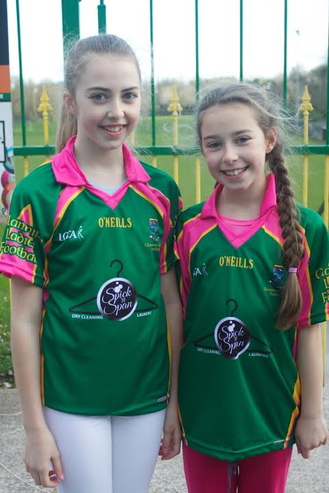 Erin and Lauren showing off glanmires new jersey's Sponsered by spick and span, our local laundrette